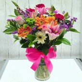 Vase arrangement with Lily and Roses