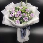 One Dozen Purple Roses Bouquet