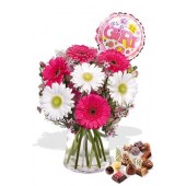 Gerbera Package , Chocolate Box and Its a Girl Helium Balloon