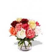 12 Mixed Short Stem Rose Vase Bouquet